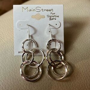 Main Street silver tone long earrings. New!  Sensitive ears!